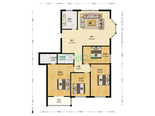 桃南二社区天泰公寓 4室2厅2卫 173平方