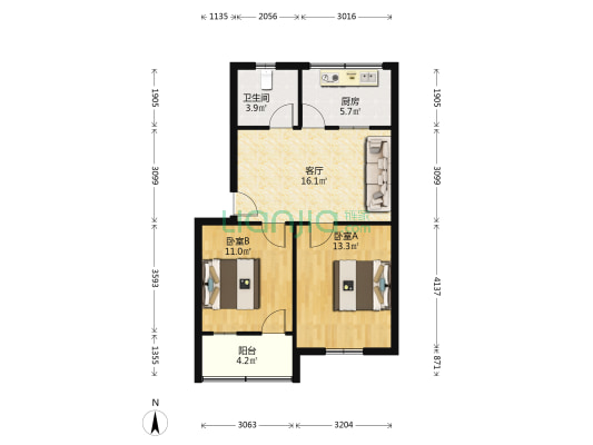 双板桥小区 2室1厅1卫 65平方