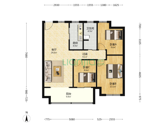 金辉·信步兰庭 3室1厅1卫 97平方