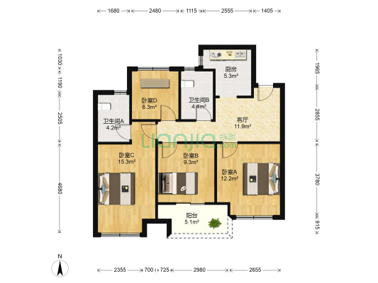 越秀星汇悦城 4室1厅2卫 87平方