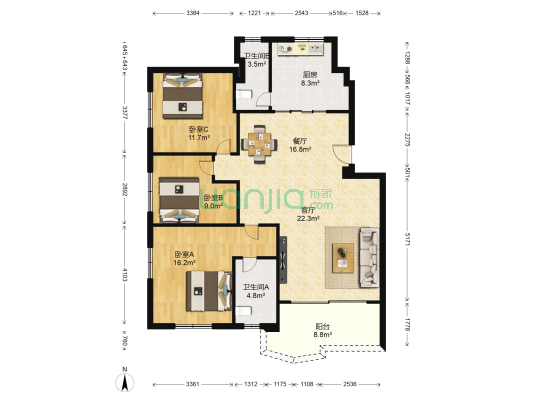 德兴园 3室2厅2卫 119平方