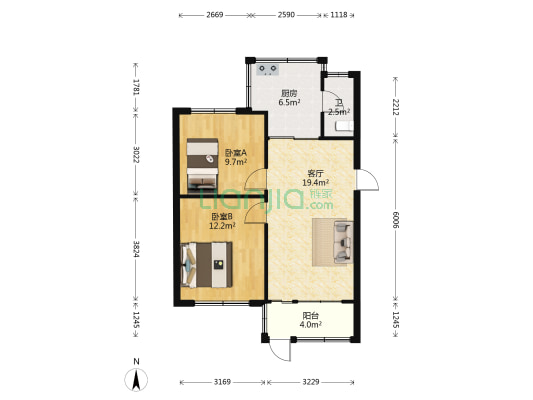 贵柴五栋小区 2室1厅1卫 53平方