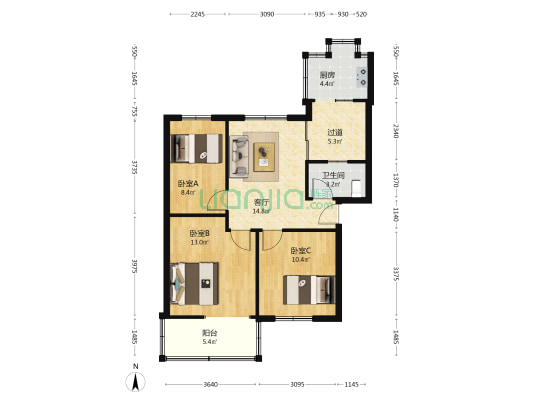七二二研究所宿舍 3室1厅1卫 77平方