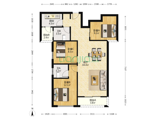 邦盛水岸御园 3室1厅2卫 102平方