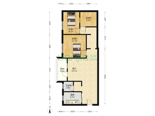 丰田新村 3室1厅1卫 88平方