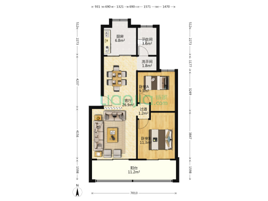 安居小区 2室1厅2卫 82平方
