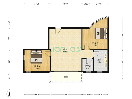 林苑花园 2室1厅1卫 89平方