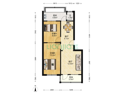 农机局宿舍 2室2厅1卫 66平方
