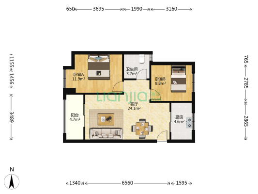 绿都紫荆华庭佳园 2室1厅1卫 82平方