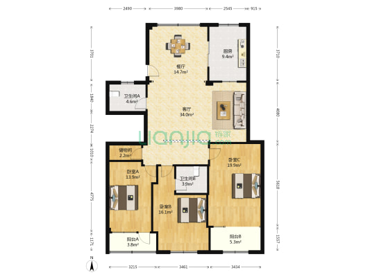 大成公寓 3室2厅2卫 158平方