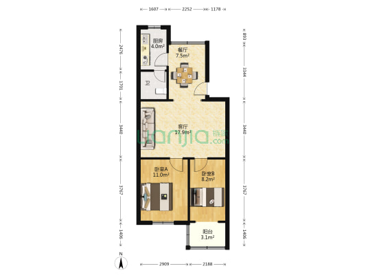 建新一村 2室2厅1卫 67平方