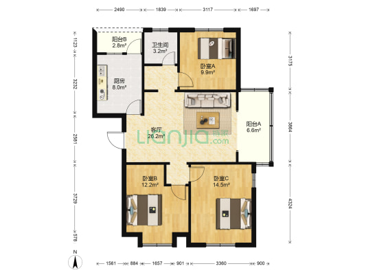 兰泾花苑 3室1厅1卫 111平方