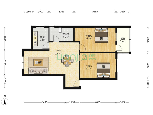 官厅新村 2室1厅1卫 95平方