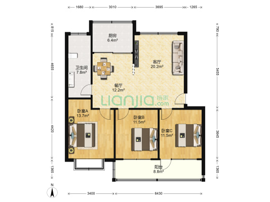 西苑小区 3室2厅1卫 117平方