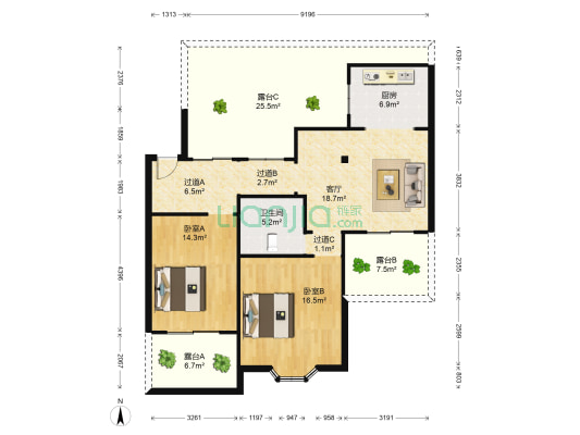景雅小苑 2室1厅1卫 90平方