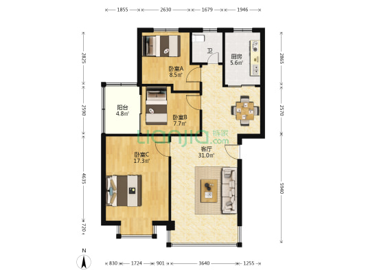 韶峰星苑 3室1厅1卫 91平方