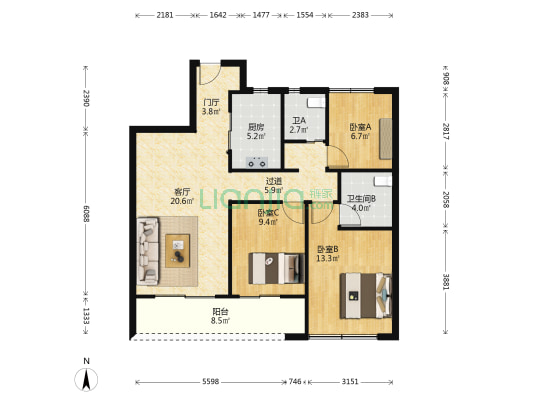 杭房城发润如园 3室1厅2卫 101平方