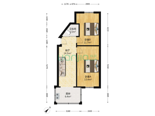 南直小区 2室1厅1卫 63平方