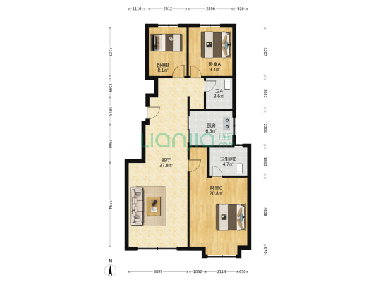 万科紫台 3室1厅2卫 118平方