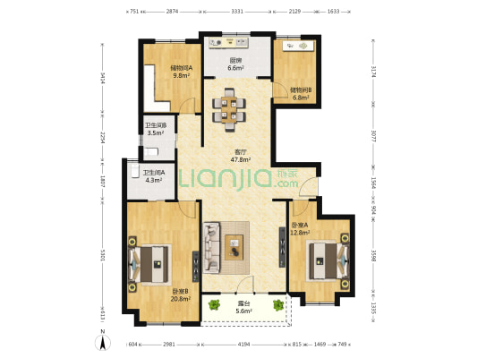 宜和澜岸 2室1厅2卫 152平方