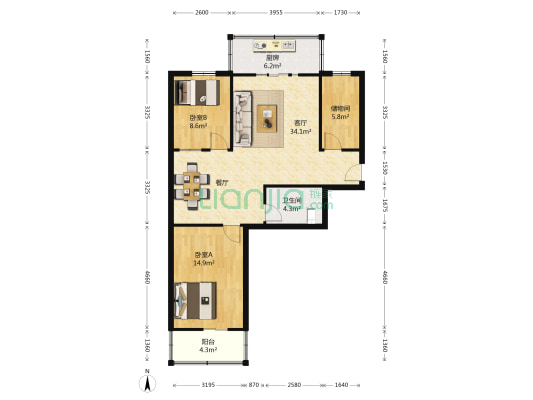 四棉社区 2室1厅1卫 97平方