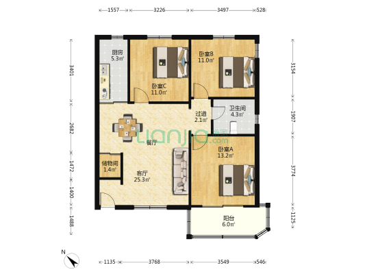 密云大厦 3室1厅1卫 115平方