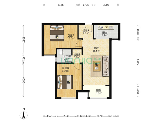 亚星星河东苑 2室1厅1卫 87平方