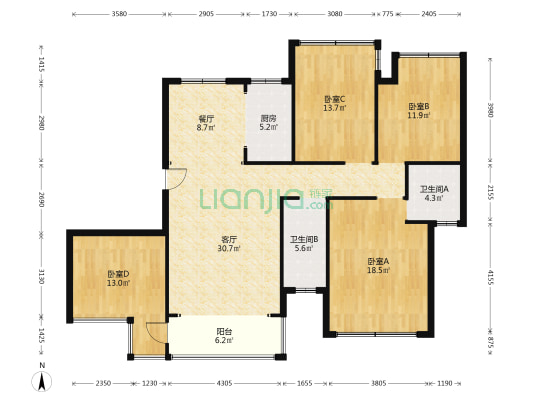 诚信华府 4室2厅2卫 144平方