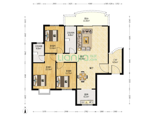 钰景花园 3室1厅2卫 146平方