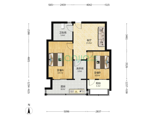 永平里小区 2室1厅2卫 68平方