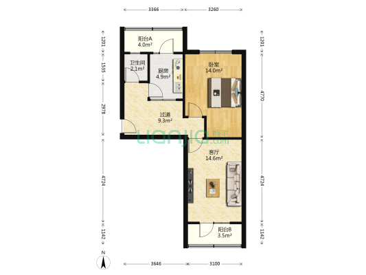 市政小区（南昌路） 1室1厅1卫 57平方