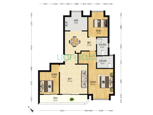 武汉城建光彩国际 3室2厅2卫 138平方