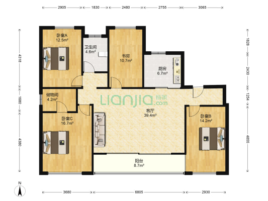 檀悦花园 4室1厅1卫 131平方
