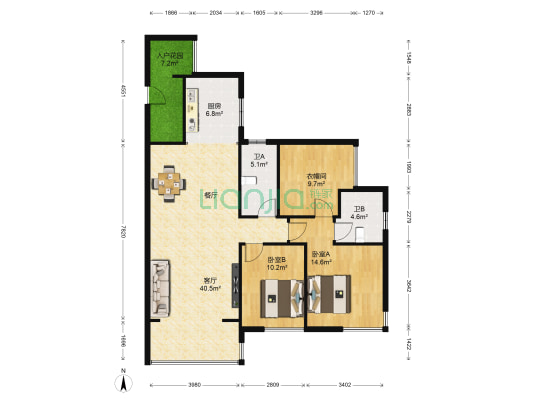 未来方舟E1组团（斯美郡） 2室1厅2卫 120平方