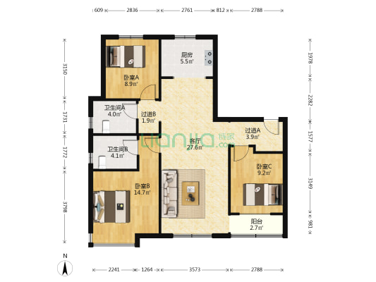 金茂悦·东五区 3室1厅2卫 117平方