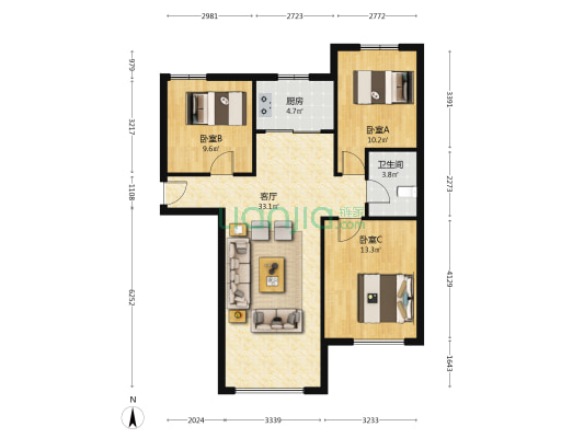 此房满二税少，南北通透格局，楼层好，视野宽阔-户型图
