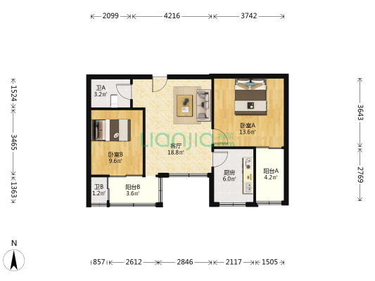 华丽花园 2室1厅2卫 70平方
