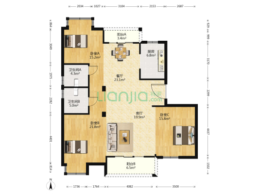 卡森景香园 3室2厅2卫 126平方