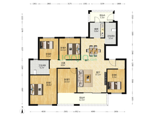 麓湖宫B区 5室1厅2卫 161平方