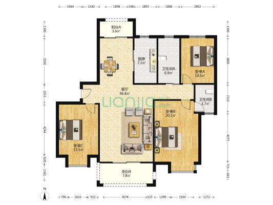万方金融广场 3室1厅2卫 141平方