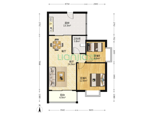 澳景湾 2室1厅1卫 76平方