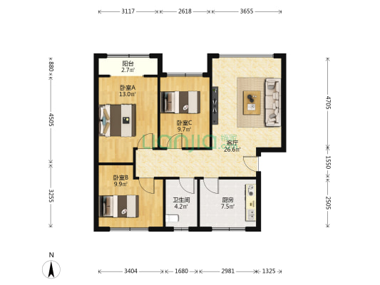状元街二巷12号 3室1厅1卫 93平方