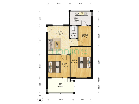 电建生活区 2室1厅1卫 62平方
