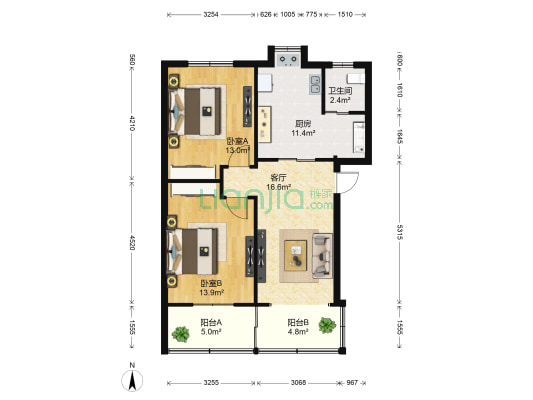 光明社区东区 2室1厅1卫 74平方
