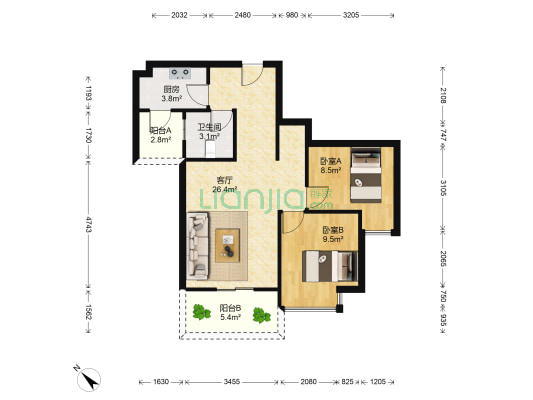 唯景轩 2室1厅1卫 76平方