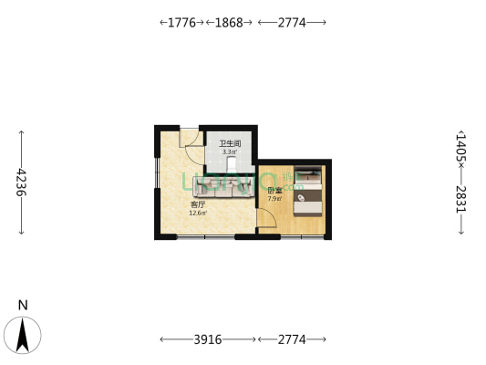 恒大世界城 1室1厅1卫 45平方