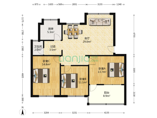 岳阳市档案局家属区 3室1厅1卫 102平方