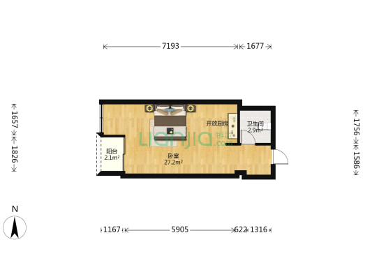 世纪金源国际公寓 1室0厅1卫 44平方