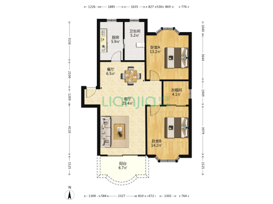 兴东名苑 2室2厅1卫 95平方