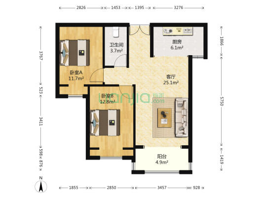 丽都壹号 2室1厅1卫 85平方
